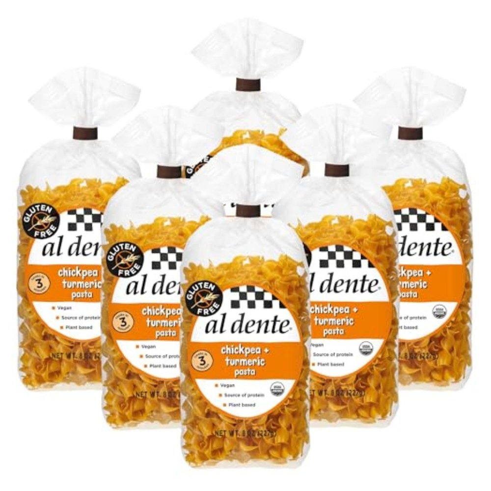 Al Dente Plant-Based Pasta Chickpea + Turmeric  Organic, Gluten-Free, Non-GMO, Vegan, High Protein, Low Carb Noodles - Delicious and Versatile - Great for Soups, Salads. 8oz Bags (Pack of 6)