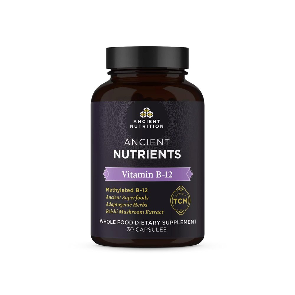 Ancient Nutrition Vitamin B12 Supplement, Supports Energy Metabolism and Nervous System Health, Adaptogenic Herbs, Enzyme Activated, Paleo & Keto Friendly, 30 Capsules