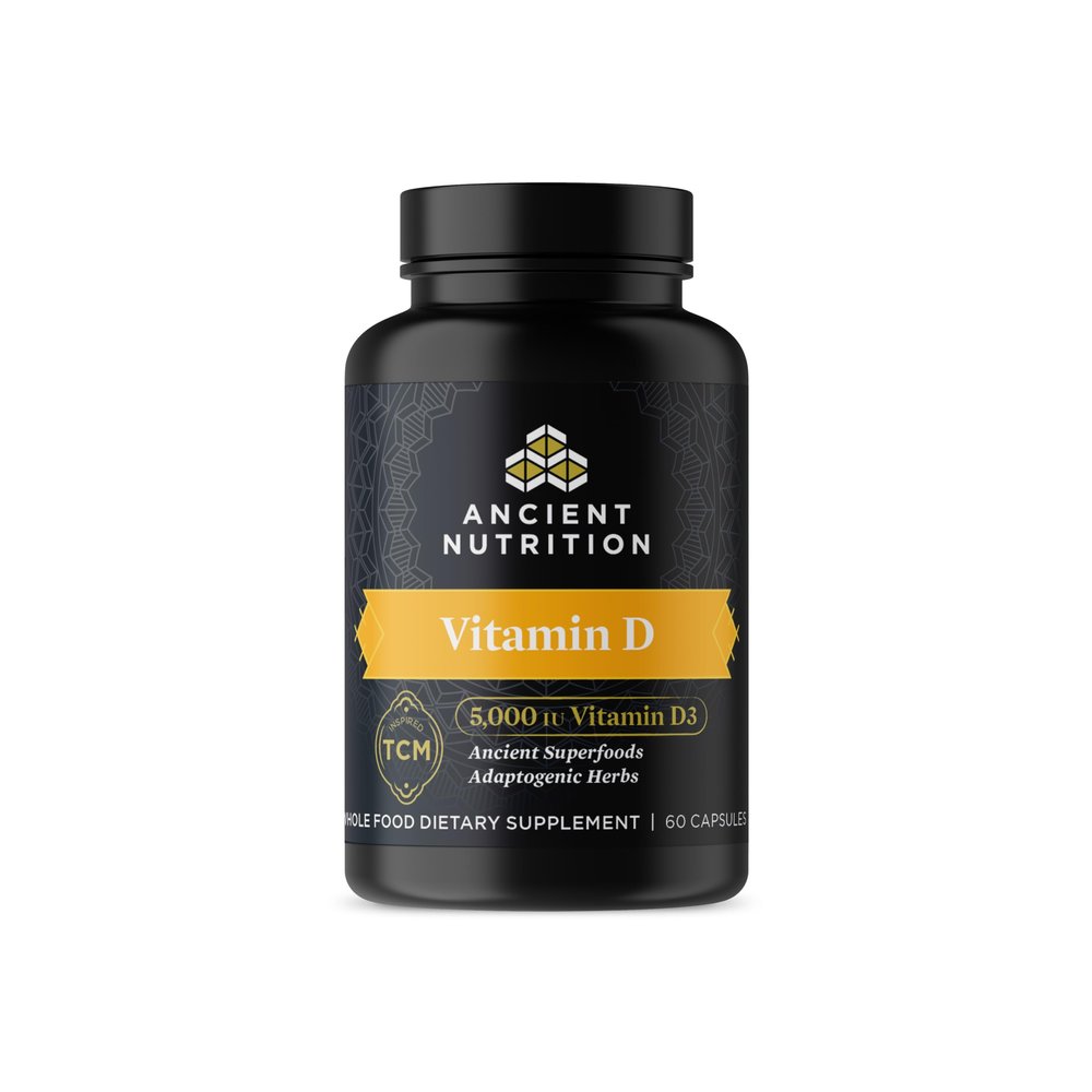Ancient Nutrition Vitamin D Supplement, 5,000 IU Vitamin D for Immune Support, Made from Bone Broth and Mushroom Extract, Supports Healthy Inflammation, Paleo and Keto Friendly, 60 Capsules