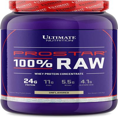 Ultimate Nutrition RAW Whey Protein Concentrate Powder with No Added Ingredients or Flavors 24 Grams of Protein Per Serving with 5.5 Grams of BCAAs, 2.2 Pounds, Unflavored
