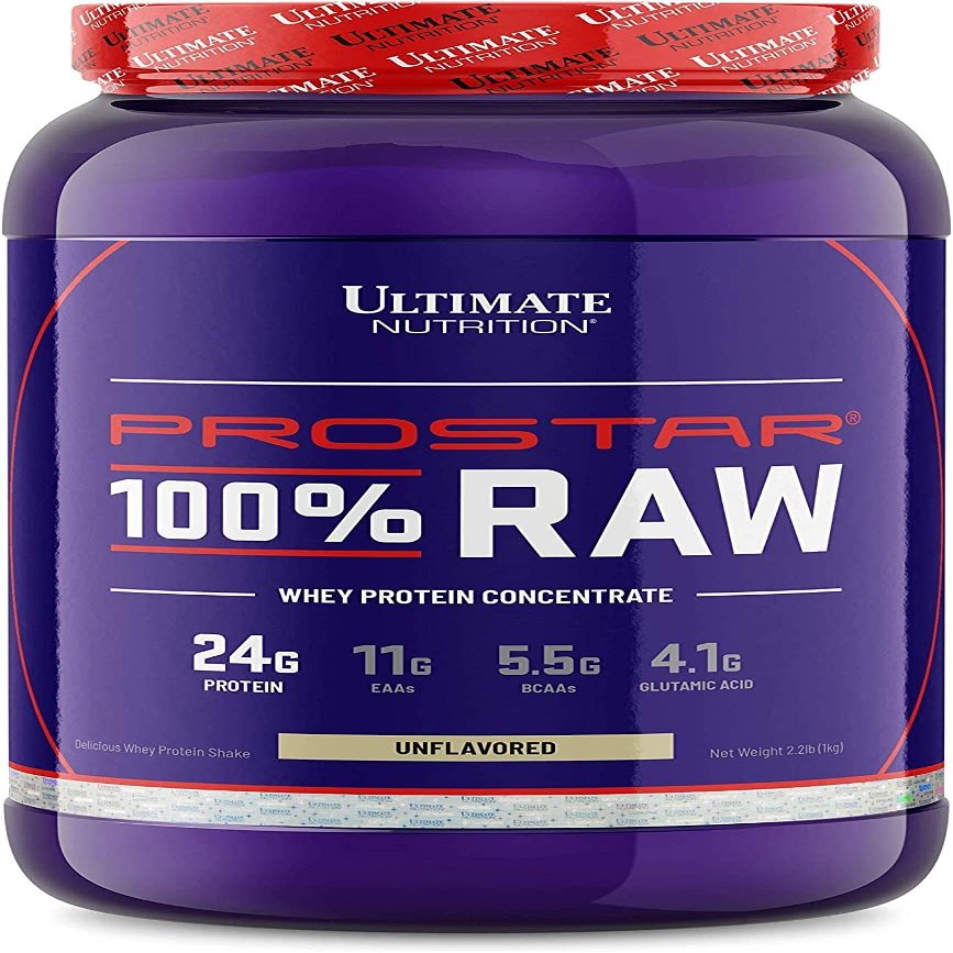 Ultimate Nutrition RAW Whey Protein Concentrate Powder with No Added Ingredients or Flavors 24 Grams of Protein Per Serving with 5.5 Grams of BCAAs, 2.2 Pounds, Unflavored