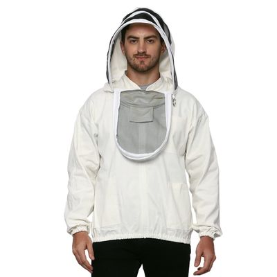 BEEATTIRE Beekeeping Jacket with Veil - Chest Zipper - 100% Cotton - New and Pro Beekeepers - Men/Women White - (M)