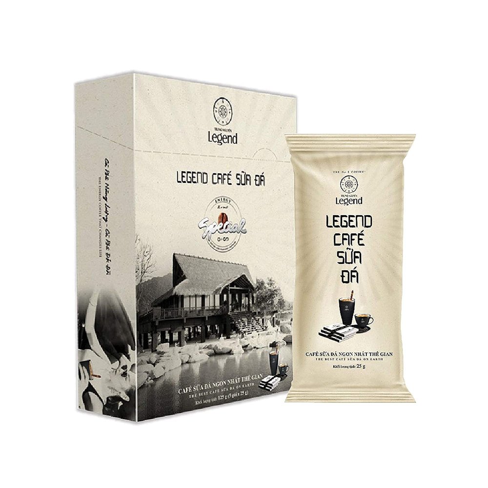 Trung Nguyen Legend Cafe Sua Da Premium Instant Vietnamese Coffee 3 in 1 Finely Milled Coffee Beans, Non-dairy Creamer, & Sugar Strong and Bold NANO+ Technology (9 Single Serve Packets)
