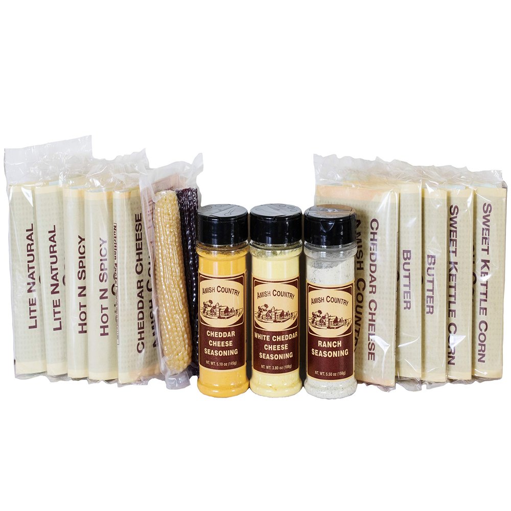 Amish Country Popcorn | Old Fashioned Microwave Popcorn | Non-GMO, Gluten Free, Microwaveable and Kosher (Microwave Sampler Gift Pack, 10 bags & 2 Cobs)