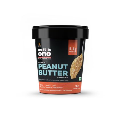 AS-IT-IS Nutrition Peanut Butter Crunchy (Natural and Unsweetened) 100% Plant-based Dairy-free Zero Transfats, Zero Cholesterol Made of Fresh, Roasted Peanuts (1 Kg/35.2 Oz)