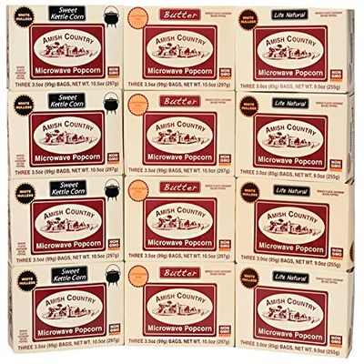 Amish Country Popcorn | Old Fashioned Microwave Popcorn | Non-GMO, Gluten Free, Microwaveable and Kosher (Microwave Popcorn Variety Pack, 36 Bags)