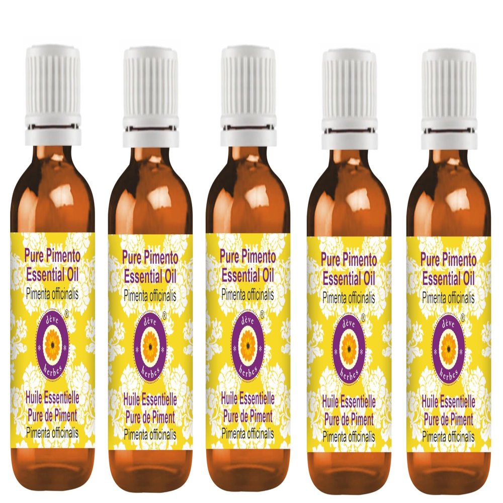 Deve Herbes Pure Pimento Essential Oil (Pimenta officinalis) Steam Distilled (Pack of Five) 100ml X 5 (16.9 oz)