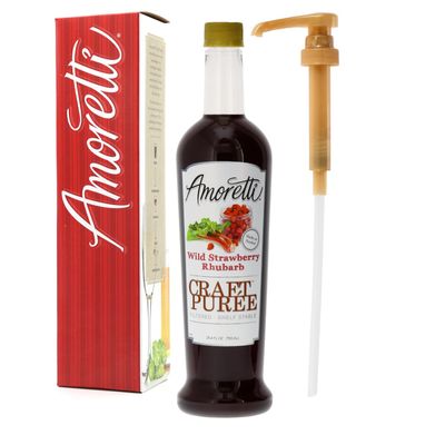 Amoretti - Strawberry Rhubarb Craft Puree 750ml - Perfect for Brewing, Cocktails, and other Beverages, Made of Real Fruit, No Preservatives, Filtered, Super Concentrated, Fully Pasteurized, TTB Registered
