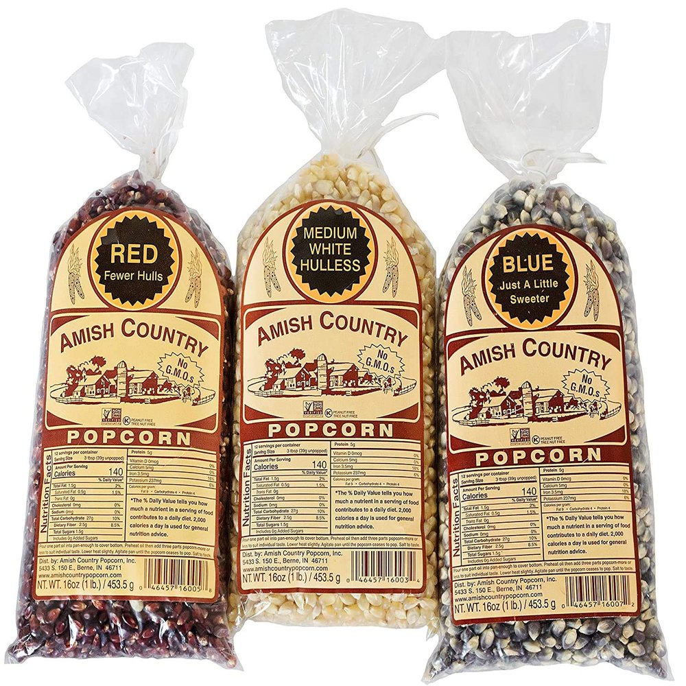 Amish Country Popcorn | Variety Bundles | 3-1 lb Bags | Red - White - Blue Popcorn Kernels | Old Fashioned, Non-GMO and Gluten Free