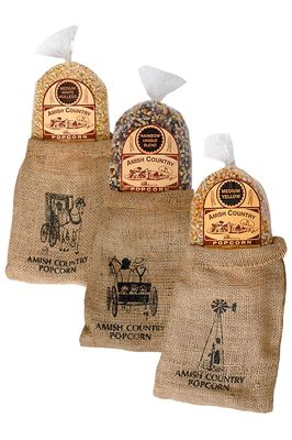 Amish Country Popcorn | 3-2 lb Bags | 6 lb Burlap Variety Set | Medium White - Medium Yellow - Rainbow Popcorn Kernels | Old Fashioned, Non-GMO and Gluten Free (3-2 lb Bags)