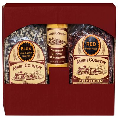 Amish Country Popcorn | 2-2 lb Bags | Red and Blue Popcorn Kernels with Cheddar Cheese Seasoning Variety Set | Old Fashioned, Non-GMO and Gluten Free