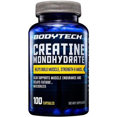 BODYTECH Creatine Monohydrate Capsules - Micronized for Maximum Absorption - Supports Muscle Strength & Power - Convenient Capsule Form (100 Capsules)