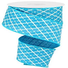 Turquoise Blue White Silver Glittered Argyle Wired Ribbon 2.5" X 10 Yards, Great for Weddings and Gift Wrapping, RG01902A2