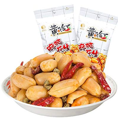 2 Pack Huang Fei Hong Spicy Crispy Peanut, 3.88 OZx2    Mala Huasheng (110gx2)