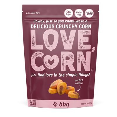 Love Corn Bbq 4Oz X 1 Bag - Delicious Crunchy Corn - Healthy Family Snacks - Gluten Free, Kosher, Non-Gmo - Alternative For Chips, Nuts, Crackers & Pretzels - Perfect For Charcuterie Boards