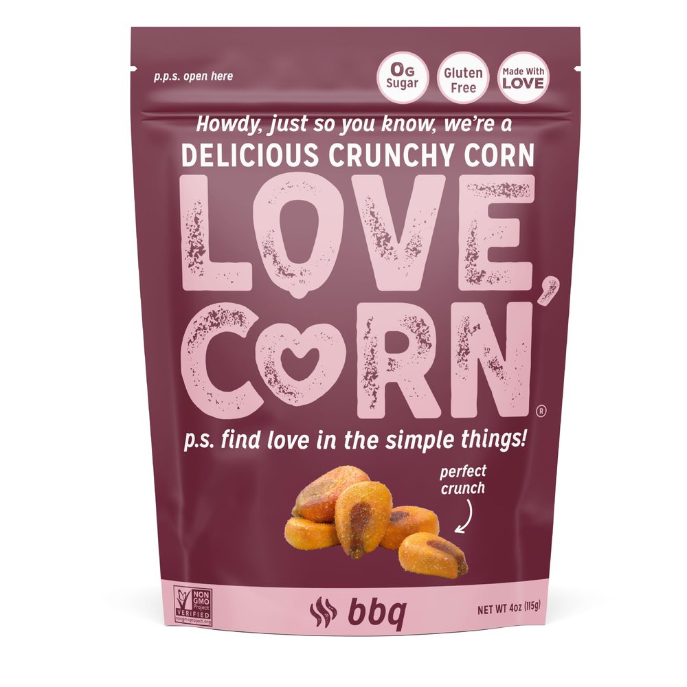 Love Corn Bbq 4Oz X 1 Bag - Delicious Crunchy Corn - Healthy Family Snacks - Gluten Free, Kosher, Non-Gmo - Alternative For Chips, Nuts, Crackers & Pretzels - Perfect For Charcuterie Boards
