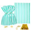 Clear Plastic Cellophane Treat Bags - Turquoise White Stripes Party Favors Cello Bags Wedding Baby Shower Birthday Party Cookie Candy Treat Favors Bags, 100pc view 1