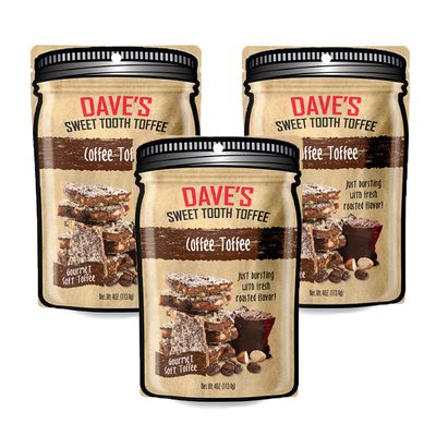 Dave's Sweet Tooth Toffee - Coffee Toffee Candy Gift Set (4 oz. x 3) - Handmade & Homemade Gourmet Soft Toffee with Real Butter, Real Sugar and Hand-Sliced Almonds, Naturally Gluten-Free