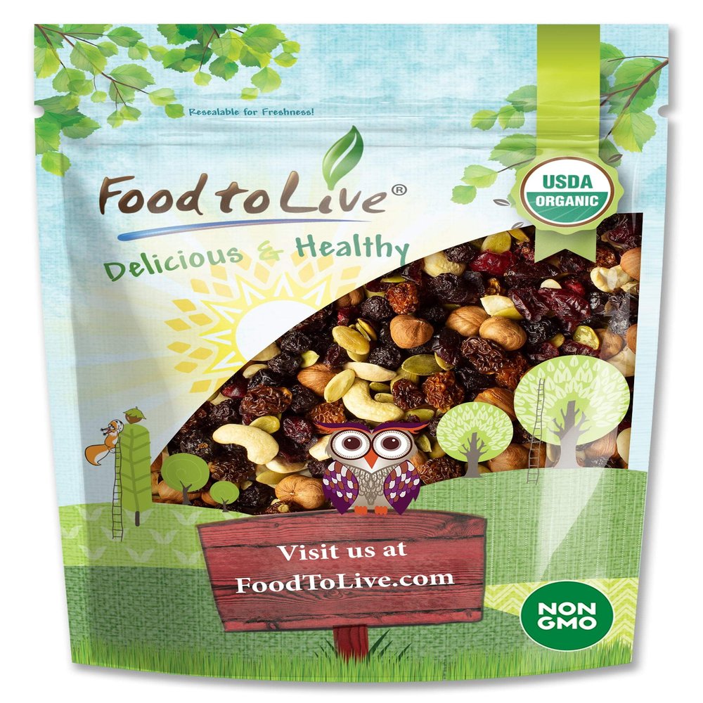 Food to Live - Organic Snack Mix, 12 Ounces - Raw Nuts and Berries with Pumpkin Seeds, Non-GMO, Non-Irradiated, Kosher, Vegan Superfood, Bulk, Great Trail Mix, Rich in Natural Antioxidants
