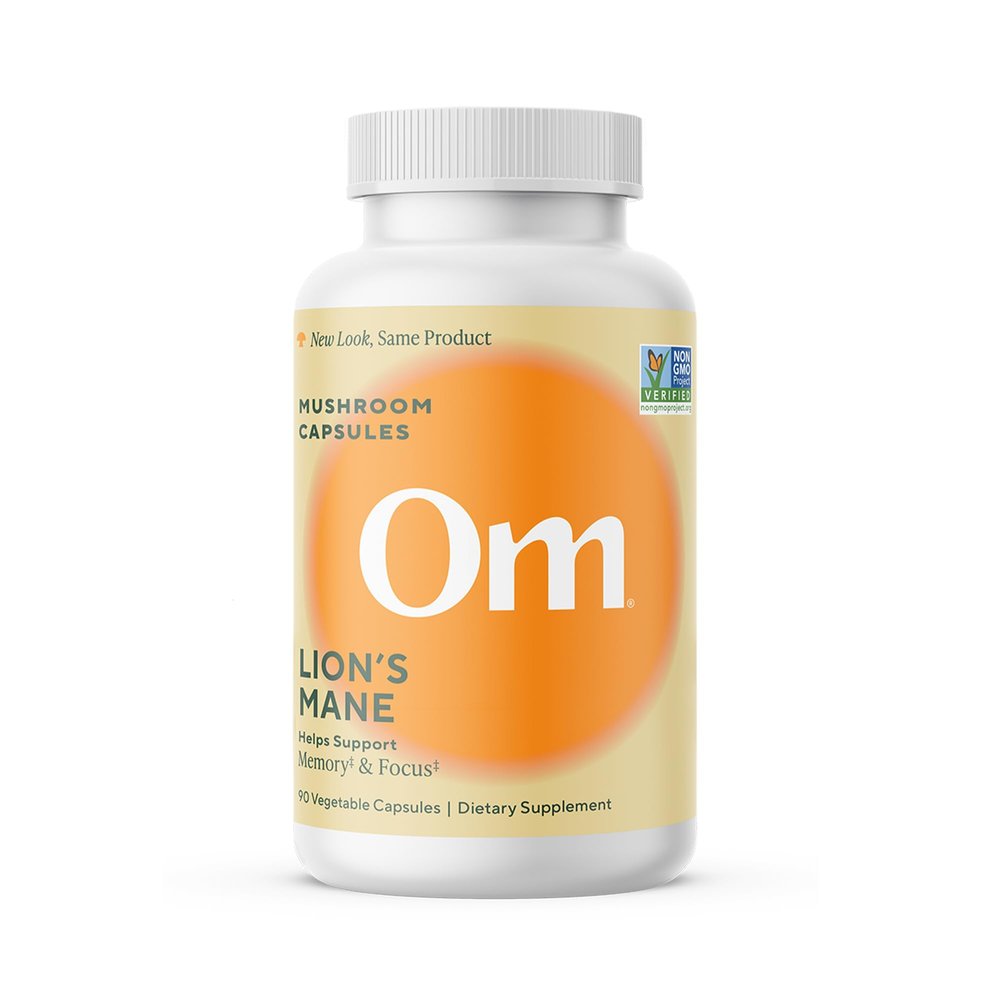 Om Lions Mane Mushroom Capsules - Organic Mushroom Supplement and Nootropic - Brain Supplements for Memory and Focus, 90 Count (30 Servings)