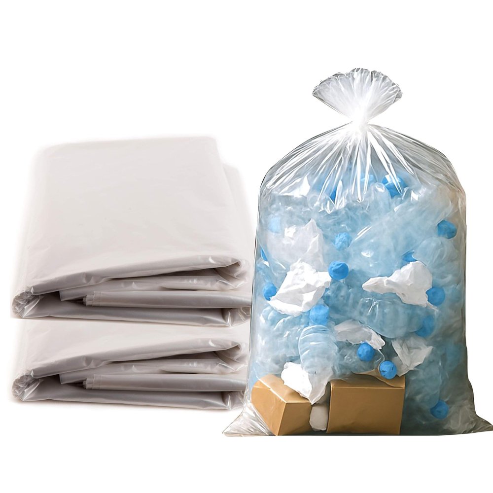 EcoQuality 58 Gallon Heavy Duty Clear Large Trash Bags (350 Count) - Yard Trash Bags, Great for Leaves, Lawn and Leaf Bags, Recycling Garbage Bags, 1.5 Mil (58 Gallon - 350 Count)
