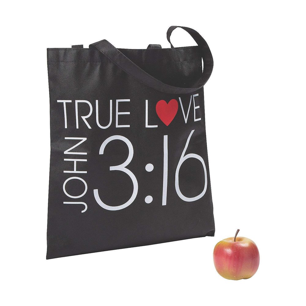 Fun Express John 3:16 Valentine's Day Totes Novelty Tote Bags for Gift Giving Apparel Accessories & Faith-Based Celebrations 12-Piece