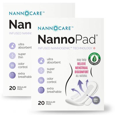 NannoPad Pads for Women - Nannocare Certified, Organic Cotton - Discomfort Reducing Pads With Wings - Feminine Hygiene - 2 Pack of 20