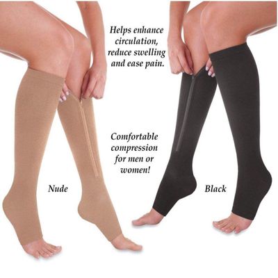 Zippered Compression Socks Support Stockings (Beige)