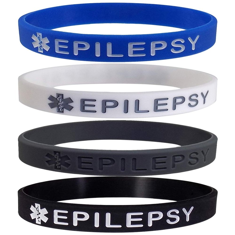 Max Petals - Epilepsy Medical Alert ID Silicone Bracelet Wristbands - 4 Pack - Adult Size