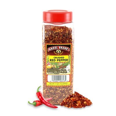 Angel Brand Crushed Red Chili Flakes  11oz of spicy, versatile chili flakes perfect for seasoning, cooking, and topping pizza, pasta, and more.