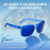 proSPORT Sunglass Readers +3.25 Blue Frame Full Lens Blue Mirror Dark Tint Golf Driving Horn Rim for Men Women view 2