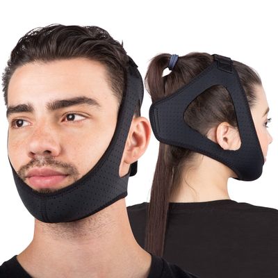 Sleep Legends Premium Anti Snoring Chin Strap for CPAP Users, & to Keep Mouth Shut & Dry! - Snore Reduction Chinstrap for Men & Women with New Adjustable Hook N Loop Strap