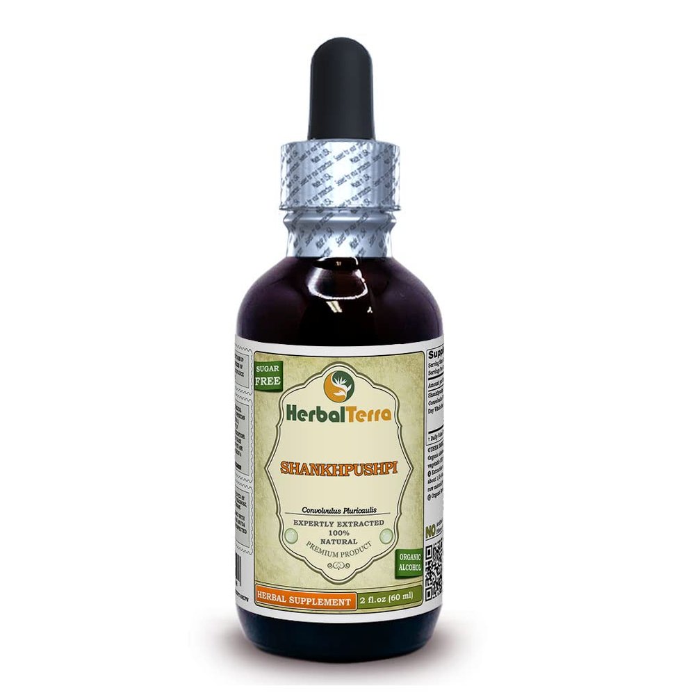 Shankhpushpi, Horseshoe Vitex (Convolvulus Pluricaulis) Dried Whole Herb Liquid Extract (Brand Name: HerbalTerra, Proudly Made in USA) 2 oz