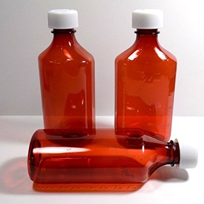 Lot of 10 Brand New Amber Graduated Oval 3 Ounce RX Medicine/Liquor Bottles w/Caps