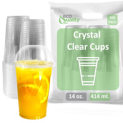 14 oz Cups, 500 Pack | Iced Coffee Go Cups and Dome Lids | Cold Smoothie | Plastic Cups with Dome Lids | Clear Plastic Disposable Pet Cup | Ideal for Coffee, Parfait, Juice, Soda, Cocktail, Party Cups