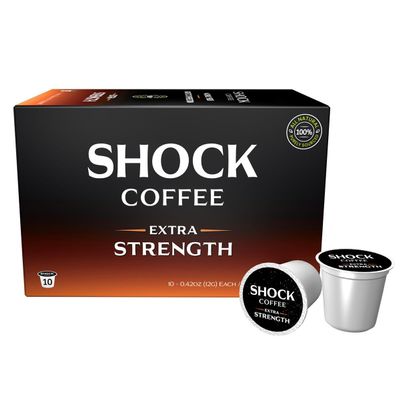 Shock Coffee Extra Strength Cups - Bold all Arabica Med-Dark Roast - Fresh Look - Richer Taste 10 count