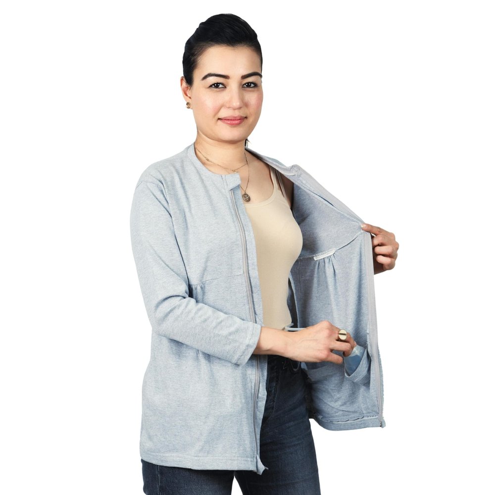 Inspired Comforts Mastectomy Recovery Shirt with Drain Pockets & Drainage Tube Fasteners, Grey 2XL