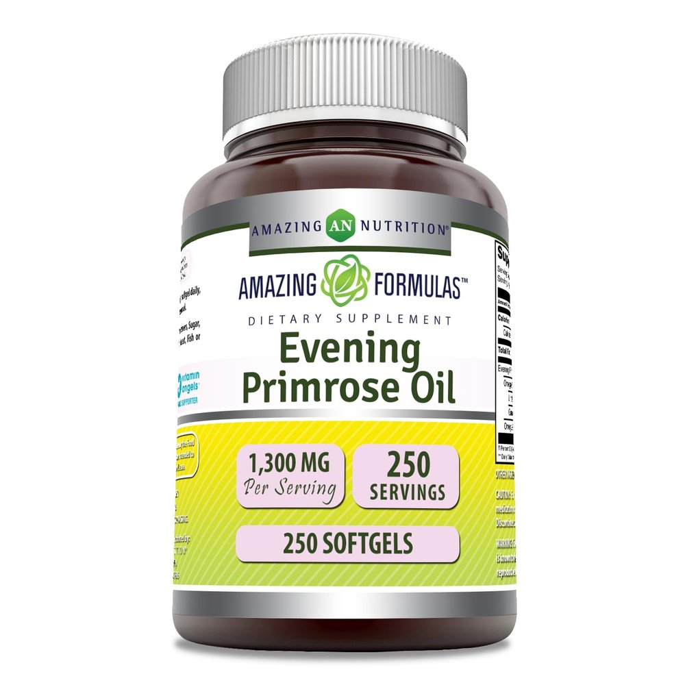 Amazing Formulas Evening Primrose Oil 1300mg, 10% GLA, Softgels Supplement | Hexane Free Cold Pressed Oil | Non-GMO | Gluten Free (250 Count)