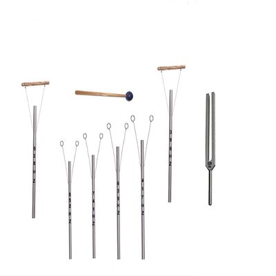 OM Industries 6 Sacred Solfeggio Healing Tuned Pipes Louder Than Tuning Fork with Mallet & Hand Stand