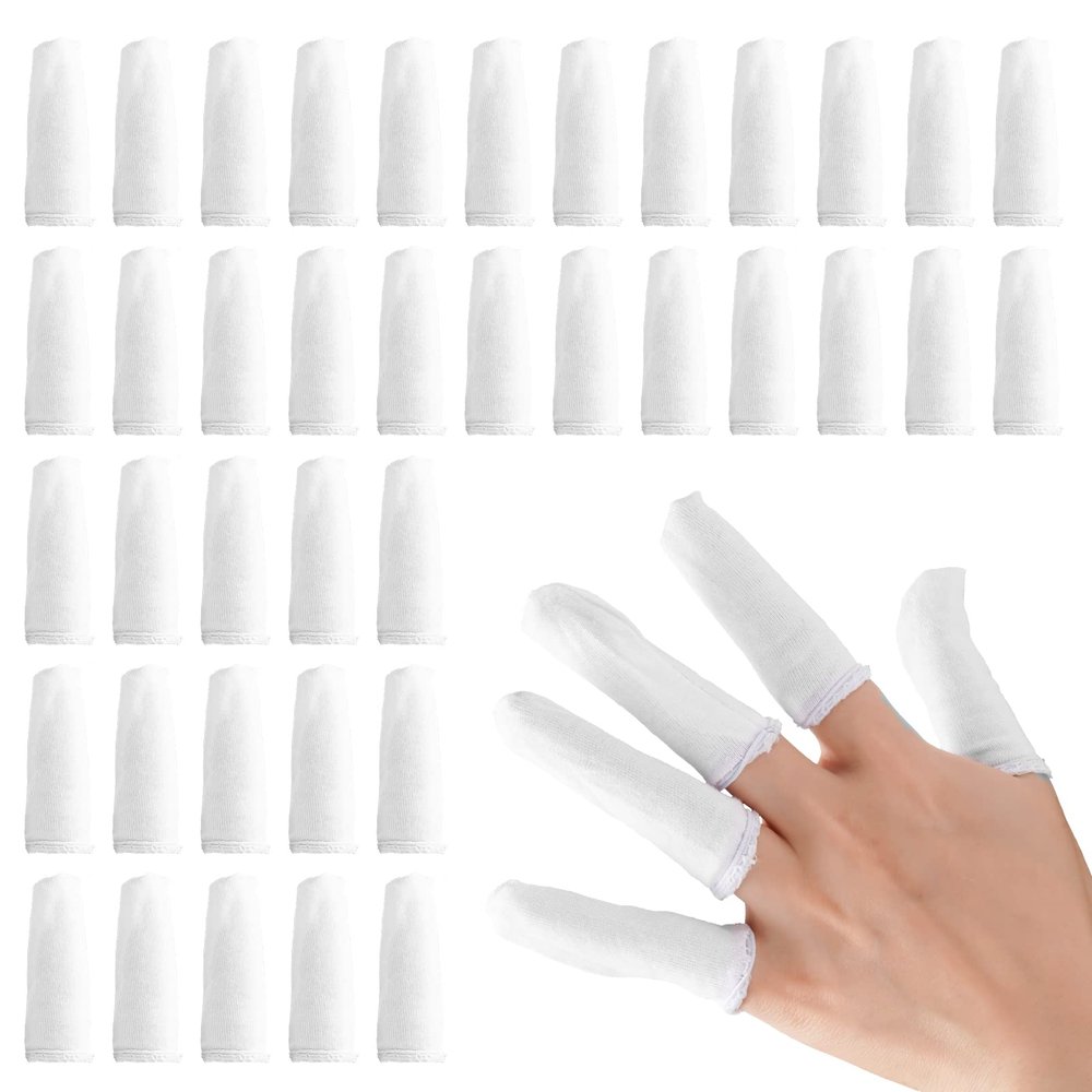 200 Pcs Cotton Finger Cots Small Finger Guards Hand Thumb Fingertips Sleeves Protector by EORTA, Comfortable, Breathable, Absorb Sweat, Reusable, Protect The Wound from Infection, White, Very Small