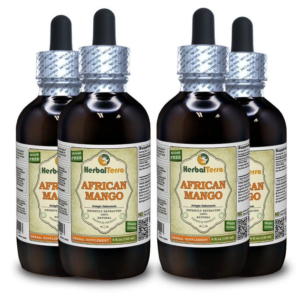 African Mango, Black Myrobalan (Irvingia Gabonensis) Dried Seed Liquid Extract (Brand Name: HerbalTerra, Proudly Made in USA) 4x4 oz