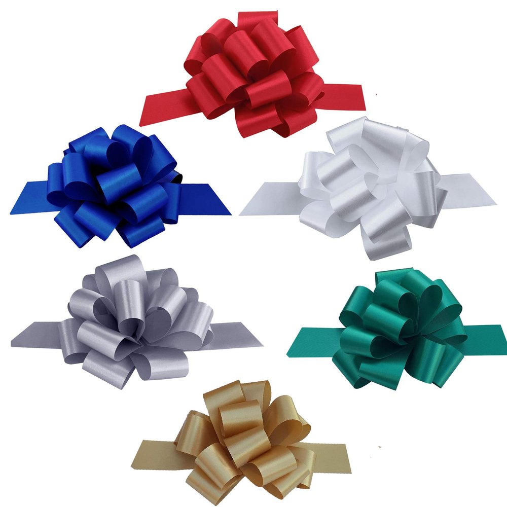 Christmas Gift Pull Bows Variety Pack - 5" Wide, Set of 30, Presents, White, Red, Emerald Green, Royal Blue, Silver, Gold, Wreath, Gift Basket, Birthday, Decoration, Fundraiser, Easter