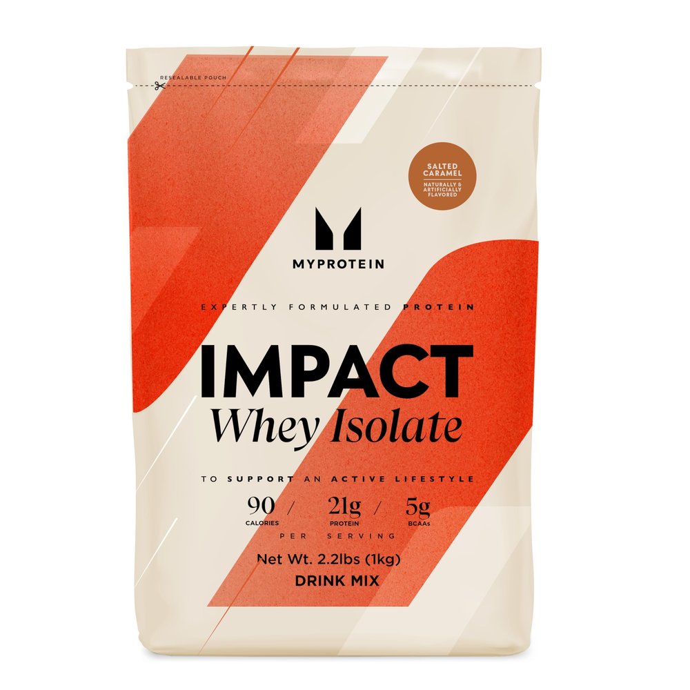 Myprotein Impact Whey Protein Isolate, 2.2 Lbs (40 Servings) Salted Caramel, 21g Protein & 6g BCAA Per Serving, Gluten-Free Shake for Muscle Strength & Recovery