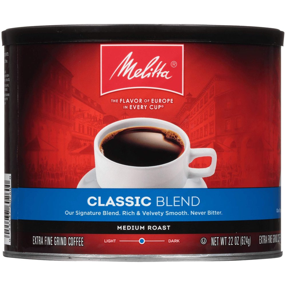 Melitta Classic Blend Coffee, Medium Roast, Extra Fine Grind, 22 Ounce Can (Pack of 6)