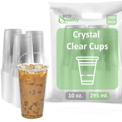 10 oz Cups, 1000 Pack | Iced Coffee Go Cups and Dome Lids | Cold Smoothie | Plastic Cups with Dome Lids | Clear Plastic Disposable Pet Cup | Ideal for Coffee, Parfait, Juice, Soda, Cocktail,Party Cups