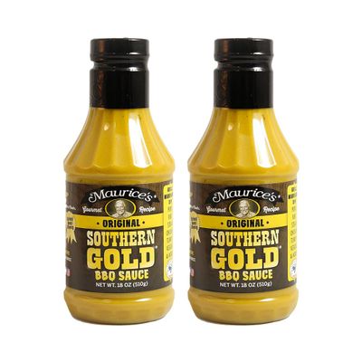 Maurices Southern Gold BBQ Sauce Classic Carolina Mustard BBQ Sauce with Bold Flavor Authentic Southern Carolina Barbeque Dressing Rich Barbecue Sauces Tradition, Original 18oz (Pack of 2)