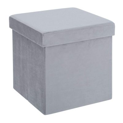 Hodge and Hodge Light Grey Folding Storage Ottoman 38cm Cube with Plush Velvet Fabric Cover Padded Lid Ideal Extra Seat Foot Stool Toy Box Magazine Tidy Home Towel Bedroom Linen Hamper 40L Capacity