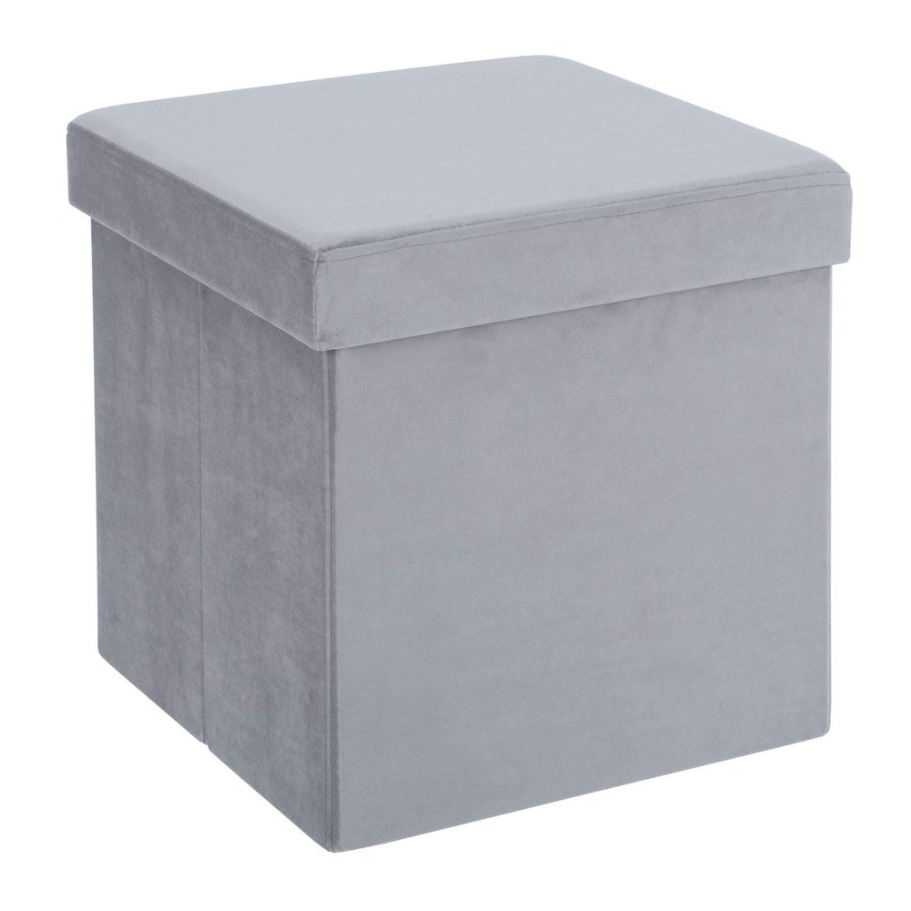 Hodge and Hodge Light Grey Folding Storage Ottoman 38cm Cube with Plush Velvet Fabric Cover Padded Lid Ideal Extra Seat Foot Stool Toy Box Magazine Tidy Home Towel Bedroom Linen Hamper 40L Capacity