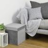 Hodge and Hodge Light Grey Folding Storage Ottoman 38cm Cube with Plush Velvet Fabric Cover Padded Lid Ideal Extra Seat Foot Stool Toy Box Magazine Tidy Home Towel Bedroom Linen Hamper 40L Capacity view 2