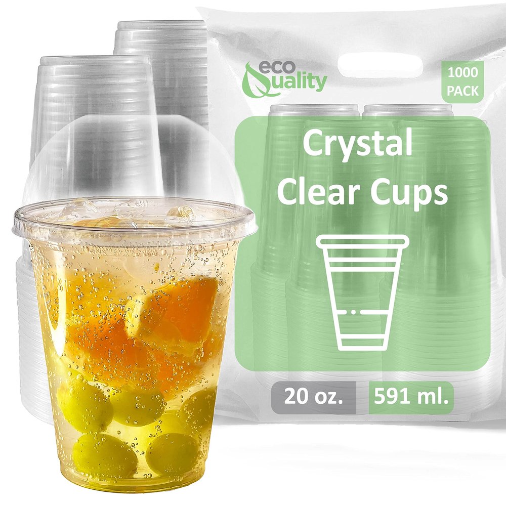 20 oz Cups, 1000 Pack | Iced Coffee Go Cups and Dome Lids | Cold Smoothie | Plastic Cups with Dome Lids | Clear Plastic Disposable Pet Cup | Ideal for Coffee, Parfait, Juice, Soda, Cocktail,Party Cups